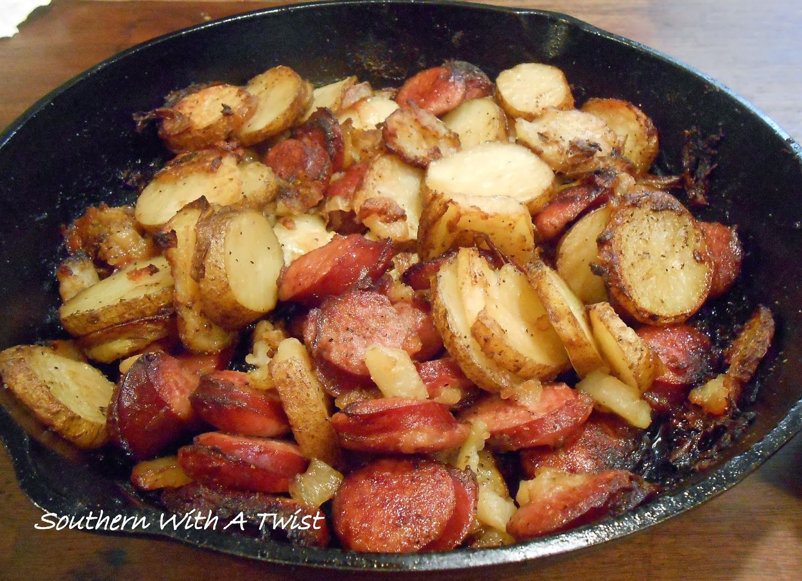 ... it s also a good meal for the meat and potatoes man woman in the house -   Sausage and Potatoes with Onions and Garlic