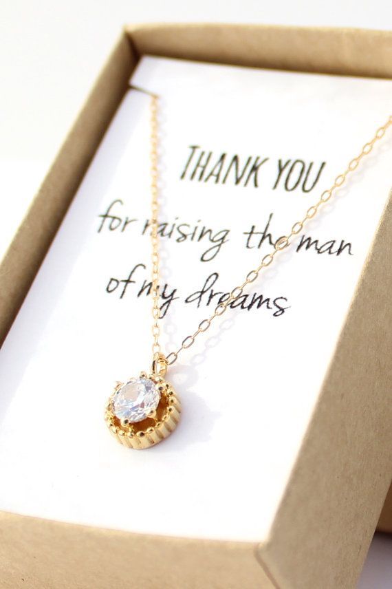 “Thank you for raising the man of my dreams” Mother-in-law gift cubic zirconia solitaire necklace