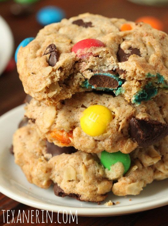 These whole grain M&M cookies are made healthier with coconut sugar, coconut sugar and whole wheat flour!