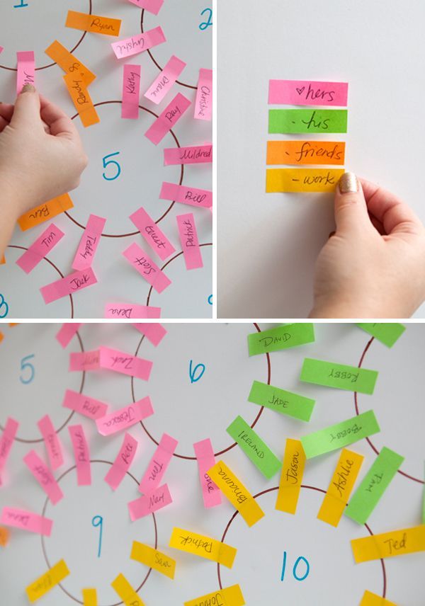 This is brilliant. Use post-it tabs to create a seating chart. Much easier than writing, erasing, rewriting, etc!