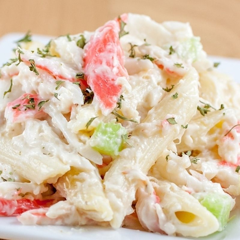 This pasta seafood salad recipe uses pasta and imitation crab. If you like imitation crab, this is a great salad idea to add to