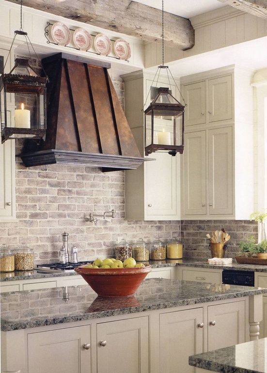 Traditional Kitchen with Destiny: Amherst Cabinets, Limestone Tile, Granite countertop, Pendant light, Glass panel, Paint 1