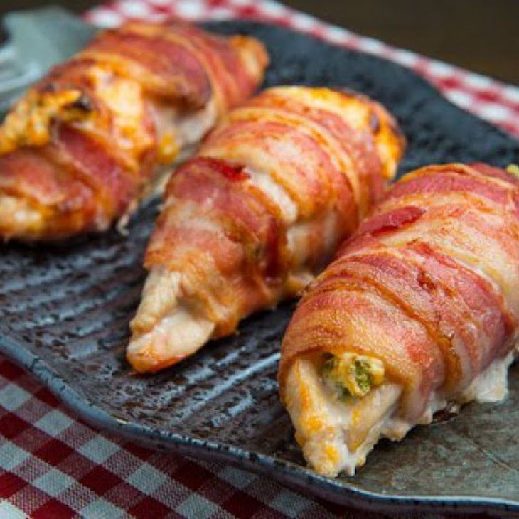 Bacon Wrapped Jalapeno Popper Stuffed Chicken Recipe. I really made this and it was delicious! Super easy!