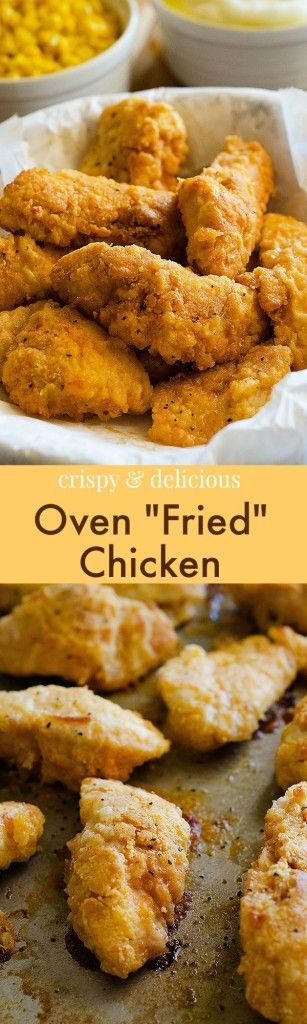 Crispy on the outside and tender on the inside, this oven “fried” chicken is so delicious and does not require any