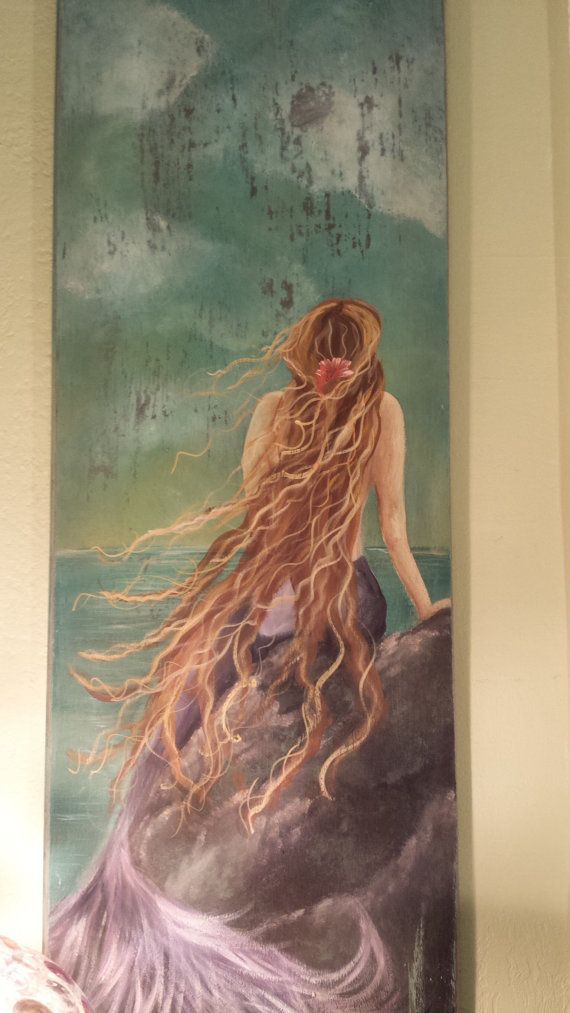 Hand painted mermaid artwork on salvaged wood by TessHome on Etsy, $225.00
