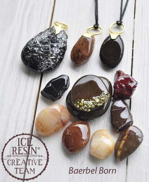 How to add ICE Resin to river rocks to create glistening stone pendants- Baerbel Borns Rhine Stones : Ice Queen E-Zine