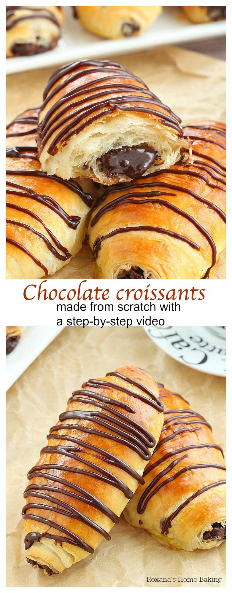 Layer upon layer of light, buttery flaky pastry filled with rich chocolate and drizzled with more chocolate, these made from