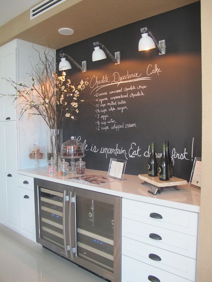 Love the idea for a cafe-like chalkboard wall in the kitchen. For wall behind homework station. next to coffee island