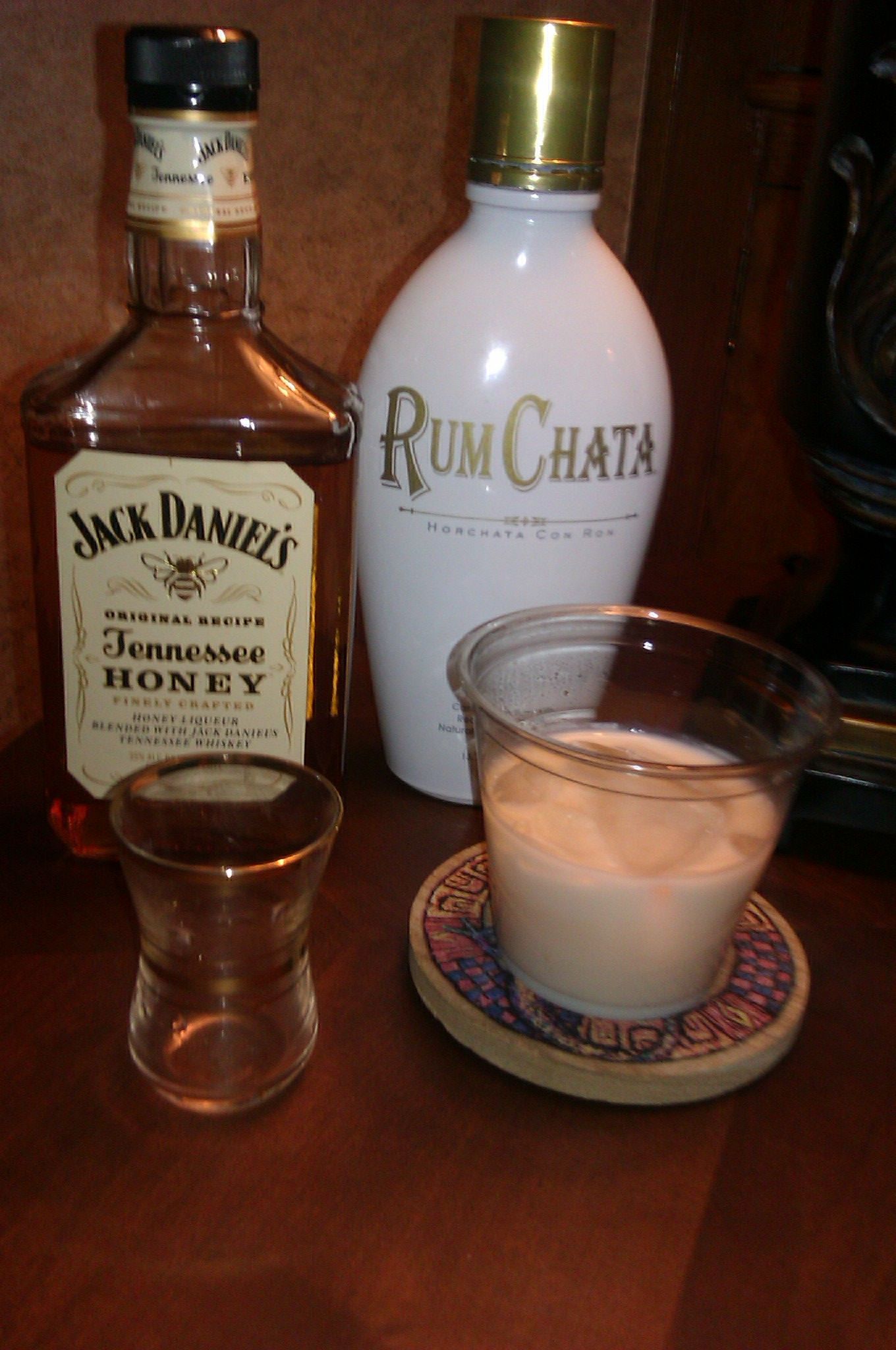Need a new drink? Try a honey badger.  Rumchata and Jack Daniels honey whiskey.