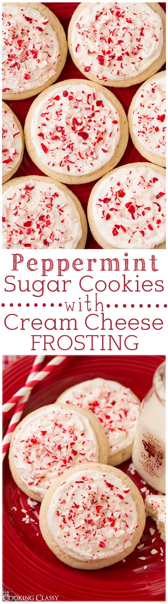 Peppermint Sugar Cookies with Cream Cheese Frosting- these cookies are SO DELICIOUS!! Lofthouse style melt-in-your-mouth!