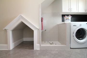 pet bed built into area beside pet shower in laundry room raleigh – Stanton Homes