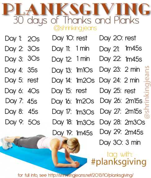 Planksgiving: 30 Days of Thanks and Planks. A monthly workout calendar