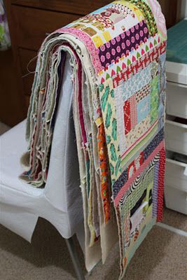 Quilt-As-You-Go-blocks to batting…and then add backing, quilting only in the ditch between blocks…interest… lets the