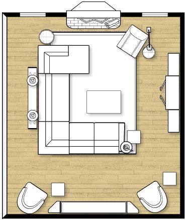 Sectional layout. Not sure about the need for the 2 random chairs on the wall… but yes.