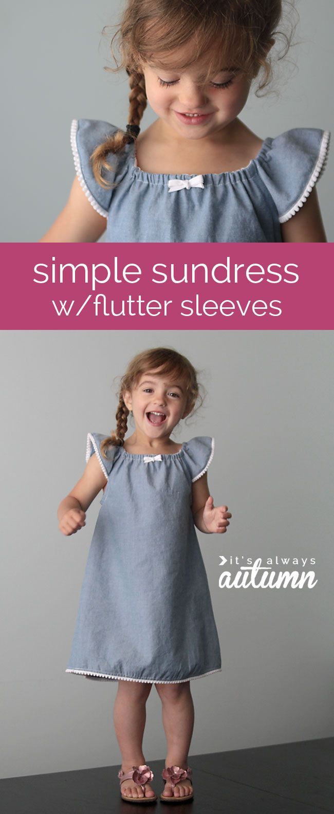 so cute! easy sewing tutorial for this adorable girls sundress with flutter sleeves – step by step photo tutorial