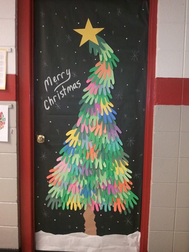 The Christmas door to my classroom (Art room) Had a few helping hands from the kids. Saw the idea on Pinterest, changed it up a