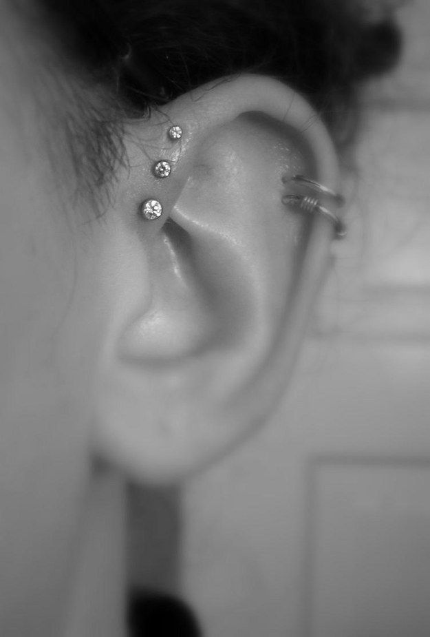 The Double Helix + Triple Forward Helix | 28 Adventurous Ear Piercings To Try This Summer