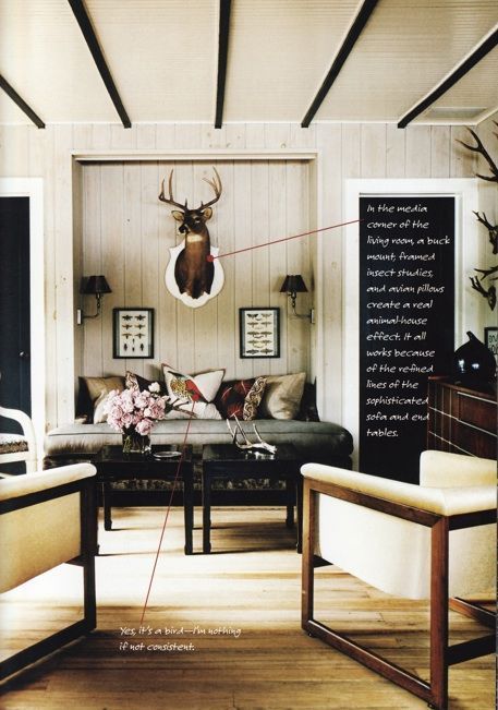 Thom Filicia.  Livingroom of his own lake cottage.  Hands down, one of my most favorite rooms ever!