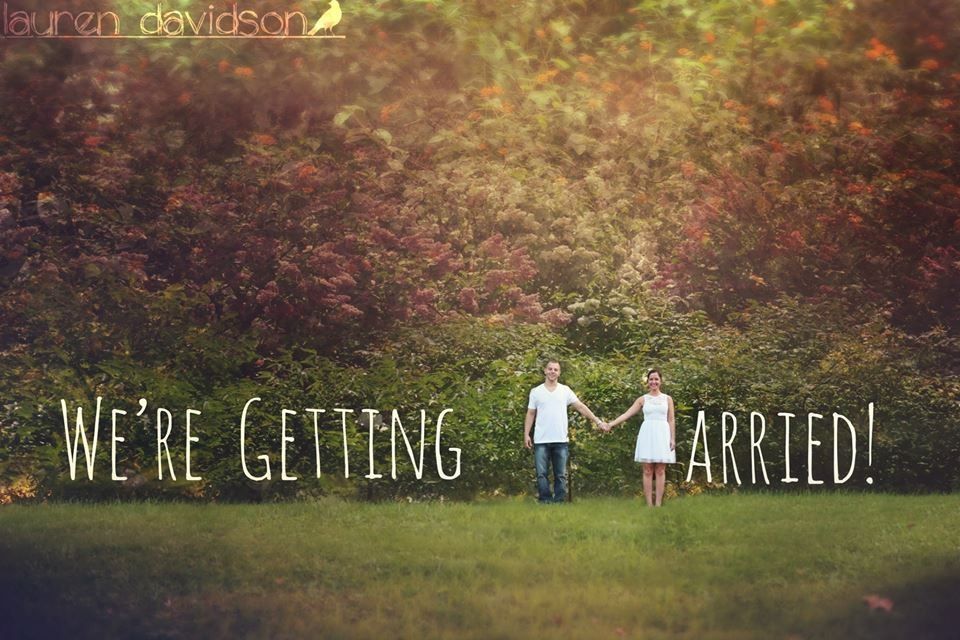 Were getting married! Unique engagement photo. Unique and cool pre-wedding engagement photo session. White clothing, shabby chic,