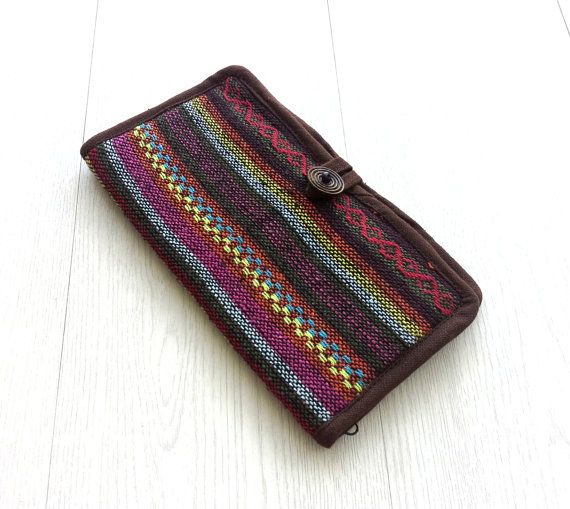 Handmade Long Wallet BiFold Clutch, Brown Vegan wallet case, Women ... -   Handmade Long Wallets