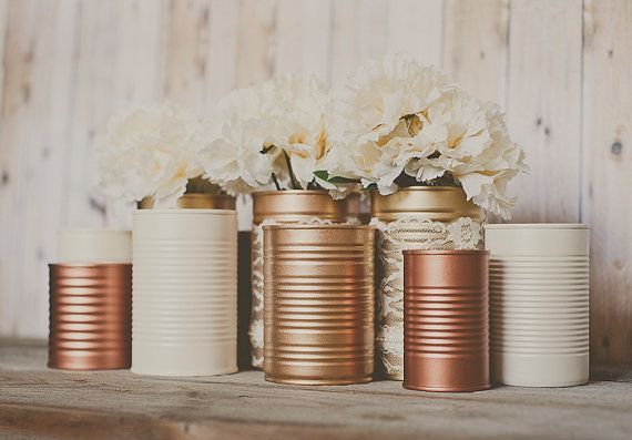 3 Painted tins cans. Centerpieces. Steampunk by StyleJarsandCans, $28.00