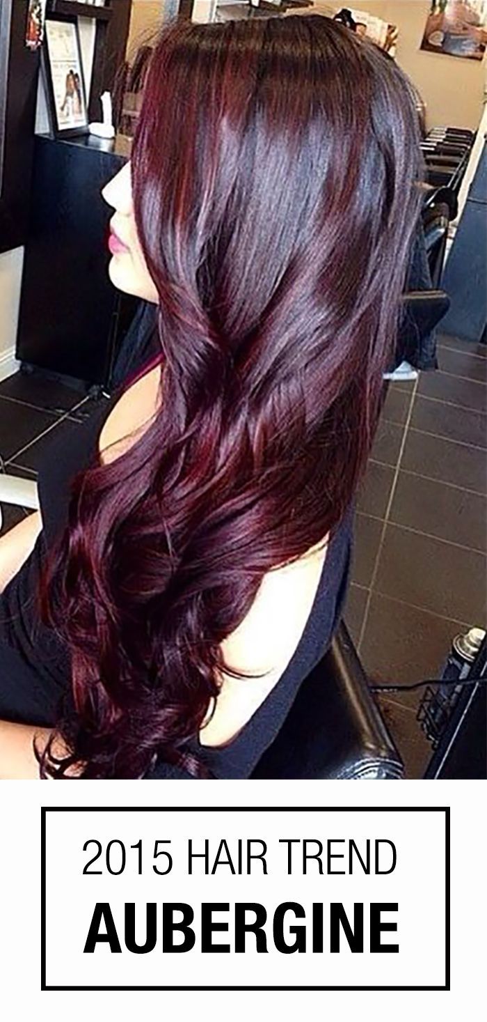 Burgundy hair color! Aubergine is a striking combination between violet and red hues – a gorgeous hair color idea for brunettes!