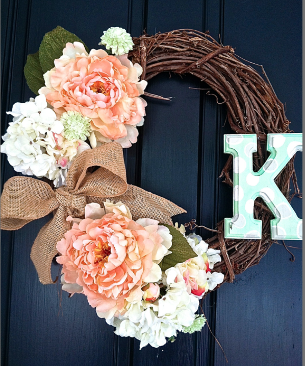 BUY or DIY Mother’s Day Gifts for Her.  BUY:  Personalized Floral Monogram Initial Wreath by PKNISKERN @ Etsy.