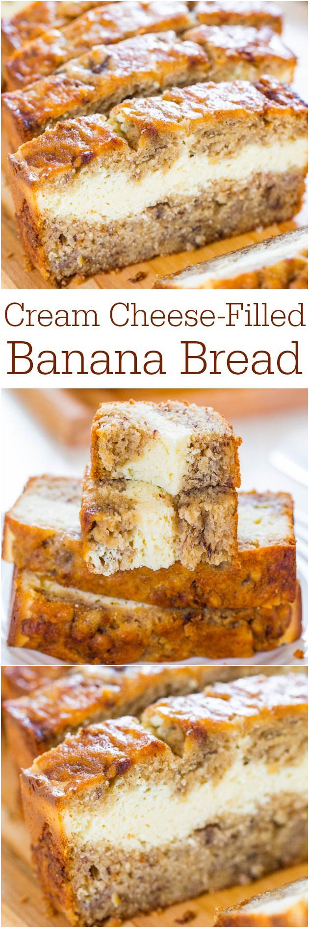 Cream Cheese-Filled Banana Bread – Banana bread that’s like having cheesecake baked in! Soft, fluffy, easy and tastes