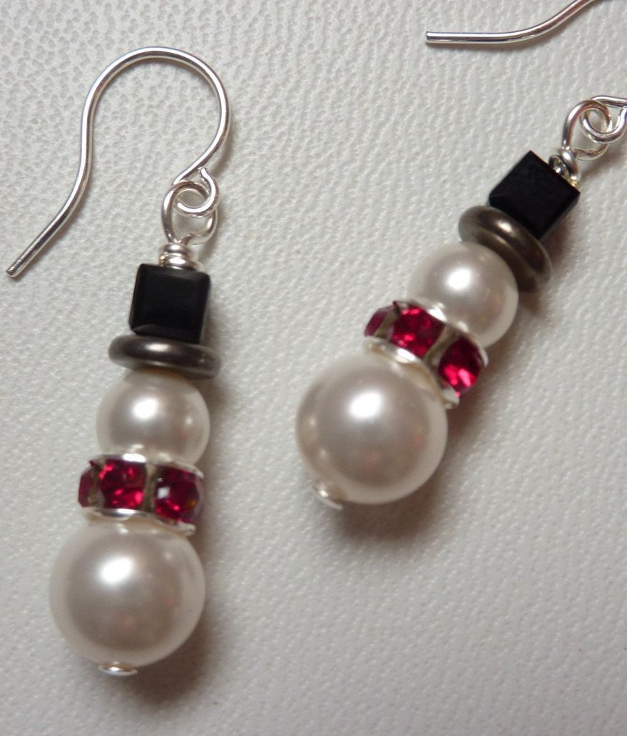 Cute Snowman Earrings in Pearl and Crystal – Weirdly Cute Christmas Jewelry – Unique Holiday Gift Idea under 25. $14.00, via Etsy.