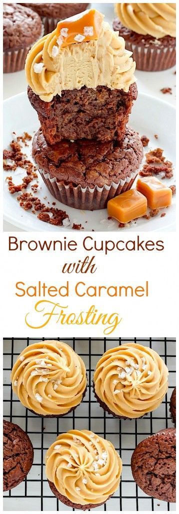 Dark Chocolate Brownie Cupcakes with Salted Caramel Frosting – these cupcakes are a dream come true for chocolate and caramel