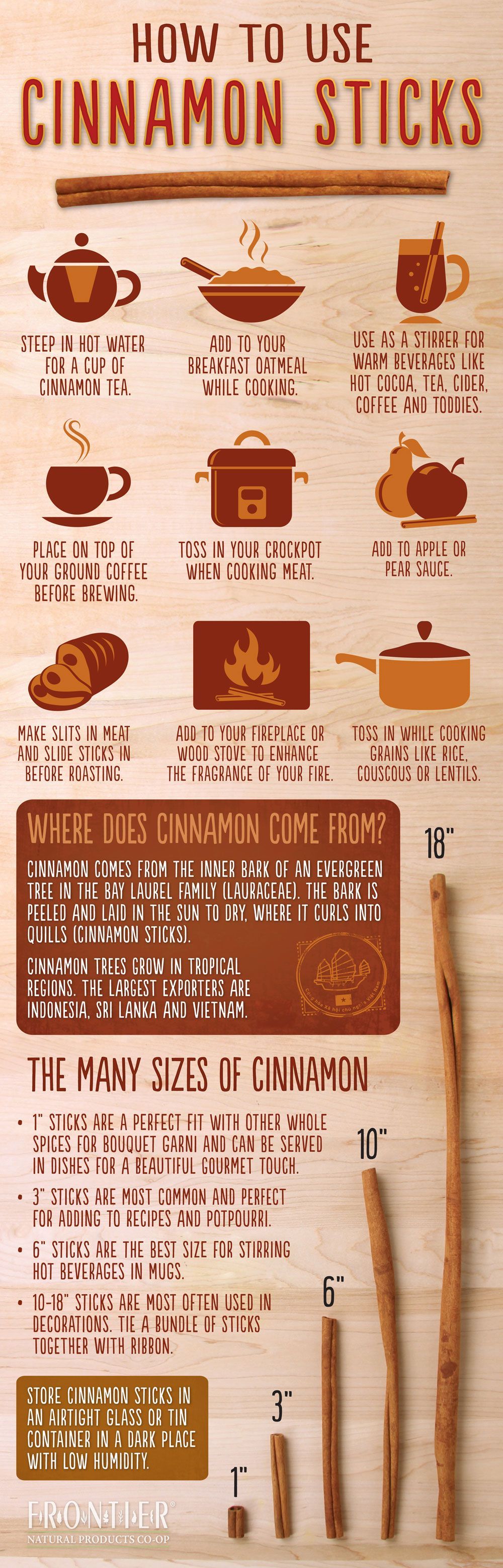 HOW TO USE CINNAMON STICKS ~ Enjoy this cool infographic detailing uses of this wonderfully healthy spice.