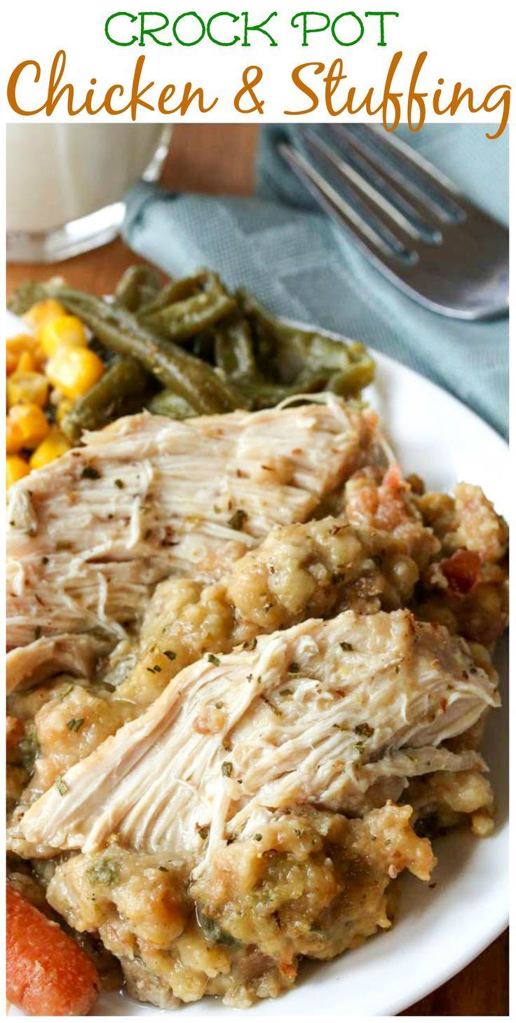 Just set it and forget it ;) This crock pot chicken & stuffing is a delicious home cooked meal that’s as easy as it gets!