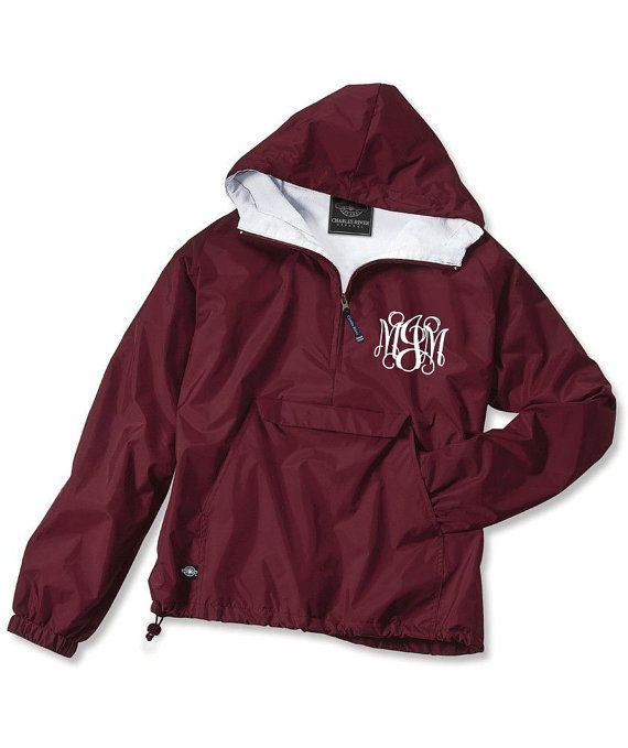 Maroon Monogrammed Personalized Half Zip Rain Jacket Pullover by Charles River Apparel on Etsy, $30.00
