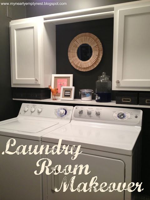 My Nearly Empty Nest: Laundry Room Makeover, like the cabinets but I think I’d want open shelves in the middle