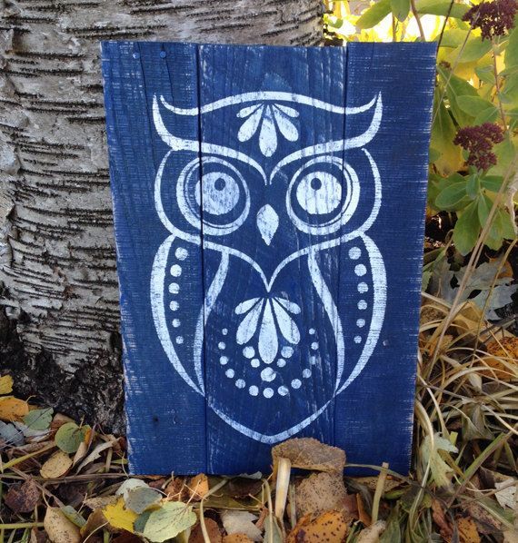 navy owl sign by UrbanRevivalDecor on Etsy, $28.00