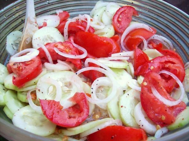 OMG! This is soo GOOD! A light and healthy side dish. Perfect Summer recipe for all of you that have so many  cucumbers and