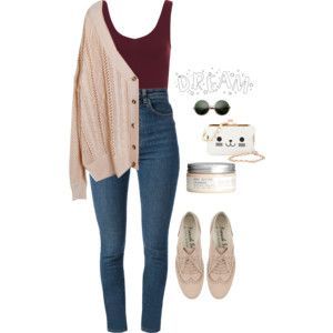 Polyvore teen fashion outfit – comfy cardigan, high waisted skinny jeans. great for a casual day, rainy day, or school day.