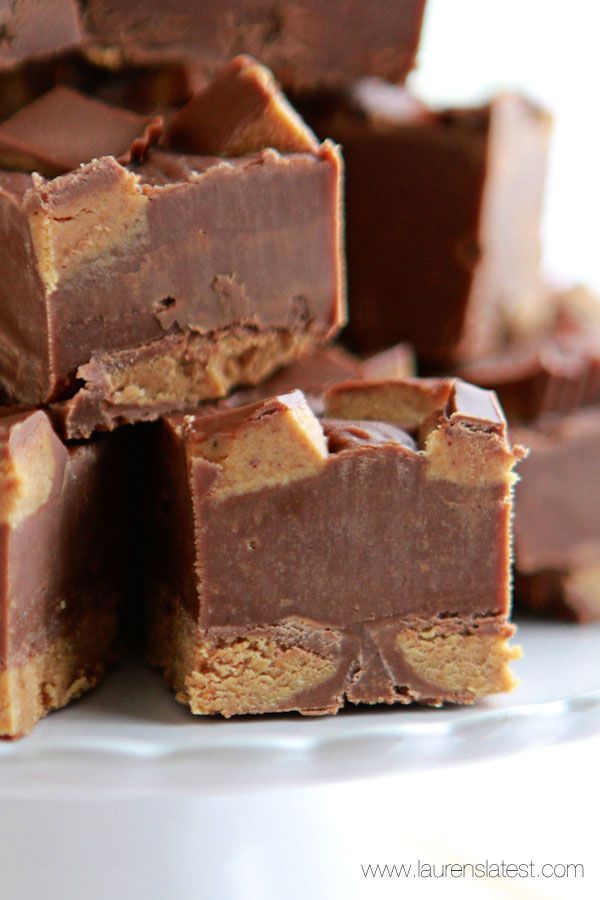 Reese’s Peanut Butter Cup Fudge aka… the easiest recipe, like ever. Only 3 ingredients!