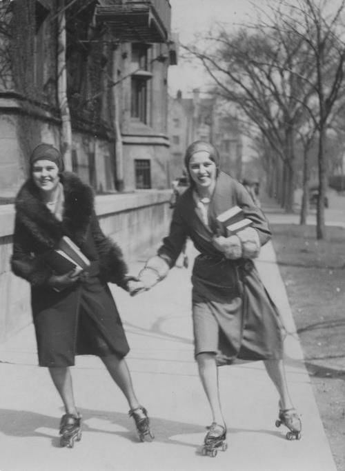 Roller skating to class.. 1930 University of Chicago.