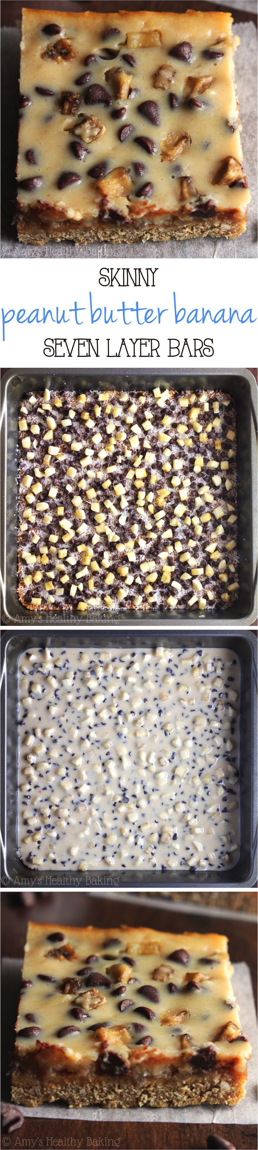 Skinny Peanut Butter Banana Seven Layer Bars – with 3 simple swaps, these magic bars have all of the decadence but NONE of the
