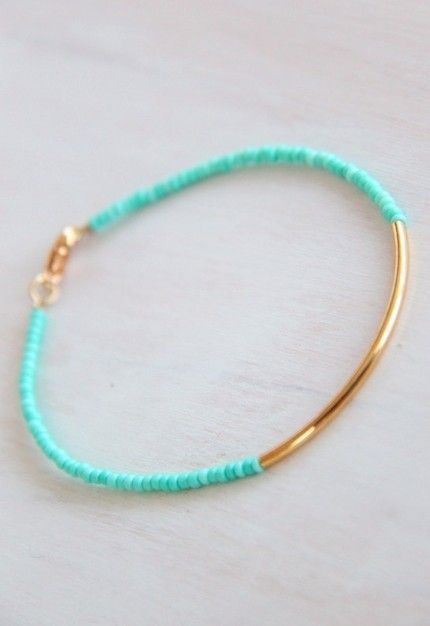 Small seed bead and gold tube bracelet