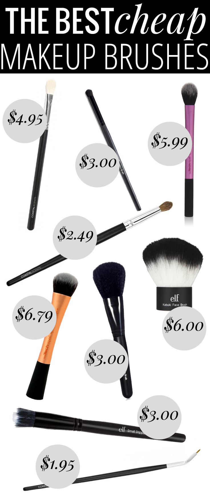 The Best Cheap Makeup Brushes – every brush you’ll need, all for under $10 (and most under $5)!