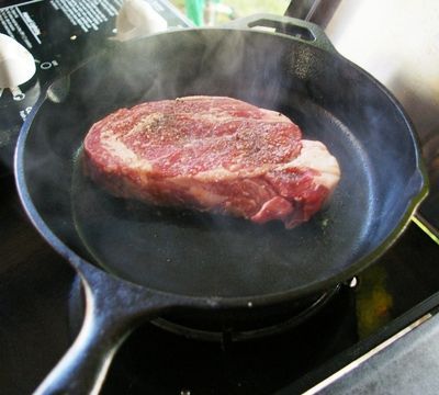 The Perfect Restaurant Steak – pan seared in the cast iron skillet for 2 mins per side then thrown into an oven with a pad of