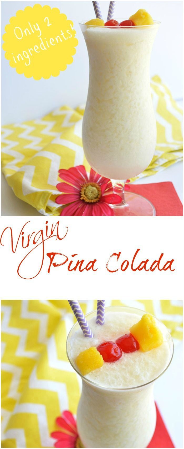 This Virgin Pina Colada is only  2 ingredients..plus ice!  Perfect drink for summertime!