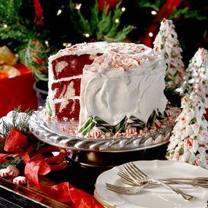 Transform a classic red velvet into a festive holiday dessert by adding peppermint extract to the rich cream cheese frosting and