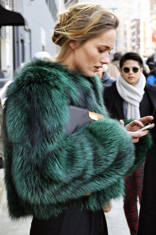 wgsn: Model @Karmen_Pedaru looks ab fab in a rich emerald fur…