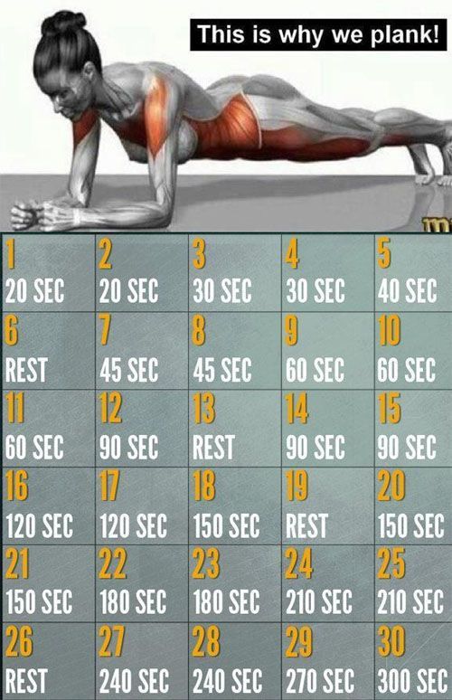 30 Day Plank Challenge – Benefits of Plank Exercise: *It strengthens your lower back. *It develops your core muscles – which