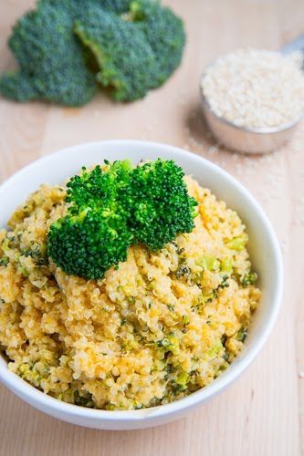 Cheesy Broccoli Quinoa- Super easy!! After I cooked as directed, I placed in a baking dish & broiled briefly, with a bit more