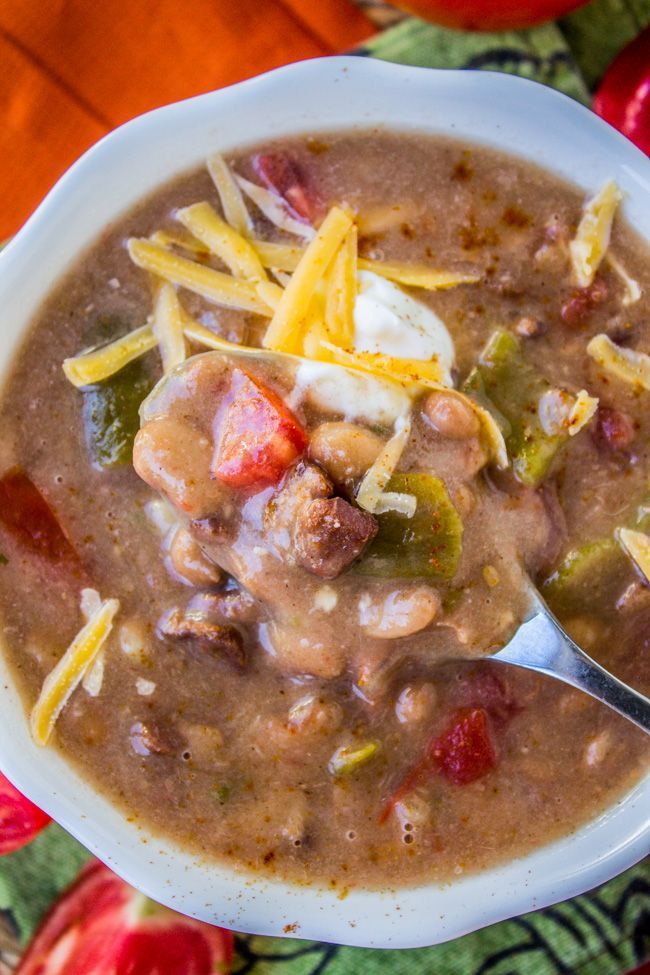 Cowboy Pinto Bean Soup (Slow Cooker) // Frijoles Charros is an old family favorite. Pinto beans, roasted chiles, tomatoes, and,