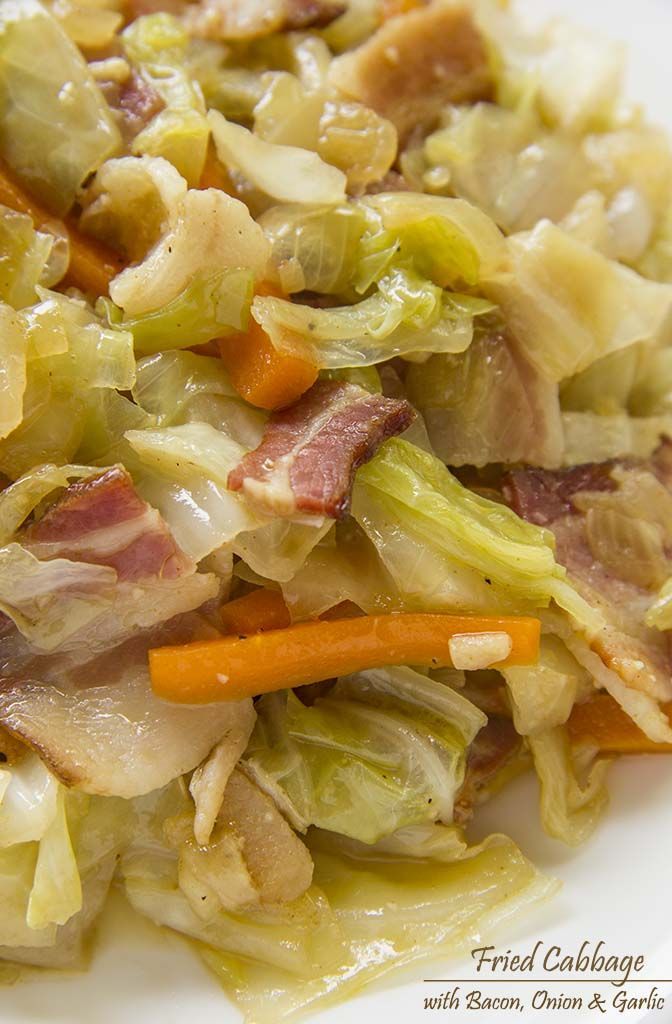 Fried Cabbage with Bacon, Onion & Garlic- -A very simple fried cabbage dish that is huge on flavor